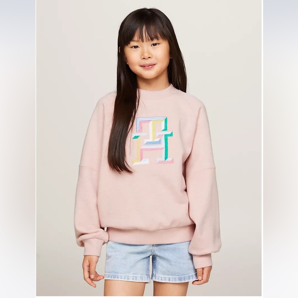 Tommy Hilfiger Girls Pink Multicolor Monogram Sweatshirt Size 5 and 16